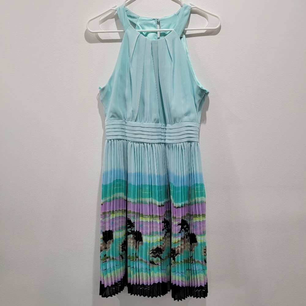 Max and Cleo Aqua and Multicolor Dress Sz 6